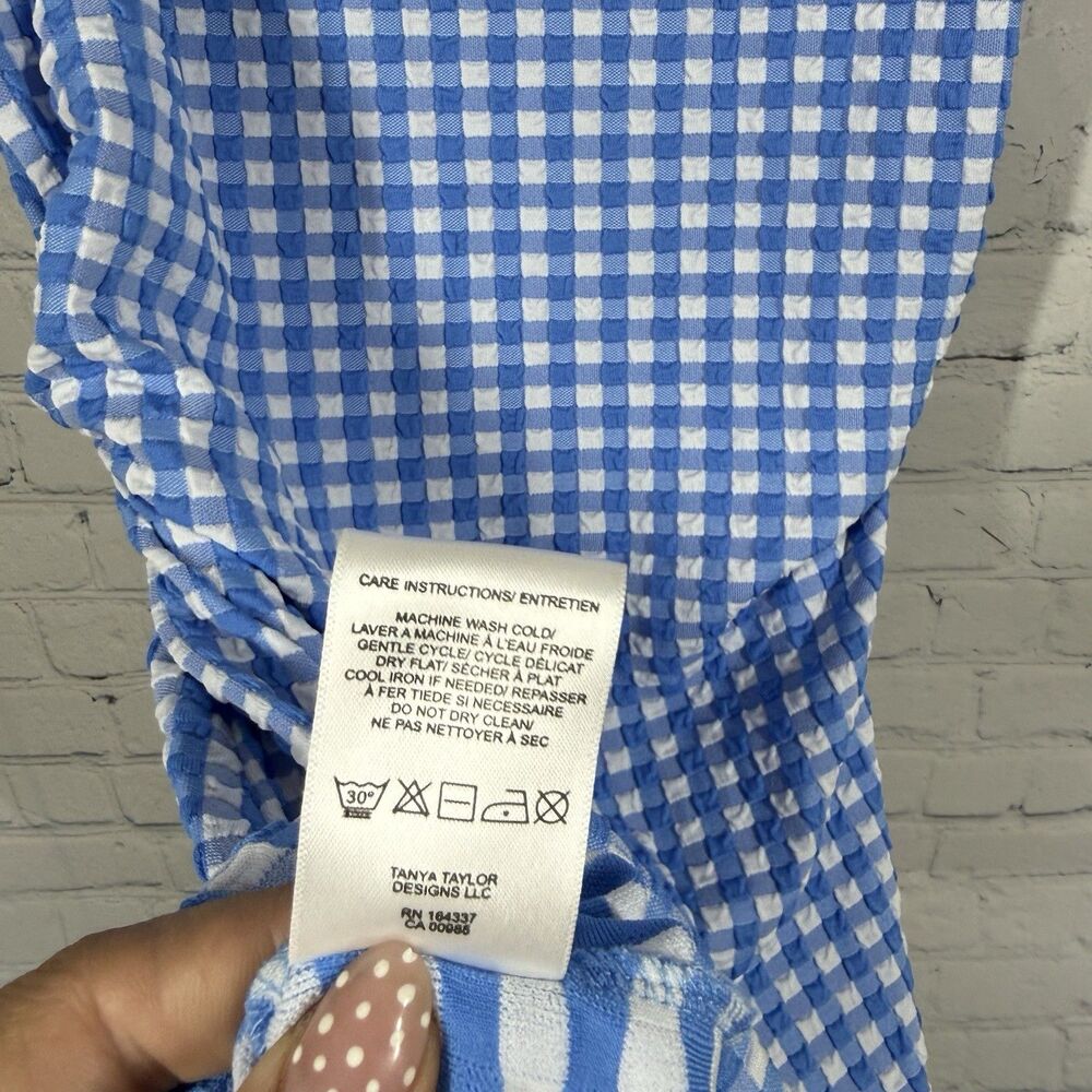 Tanya Taylor Textured Gingham Dress Womens Medium Blue White Check Knit Midi - Picture 10 of 13